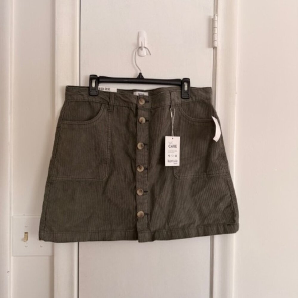 Kensie Button-Front Corduroy Miniskirt — Size 14 - Teal Slate - New with Tags